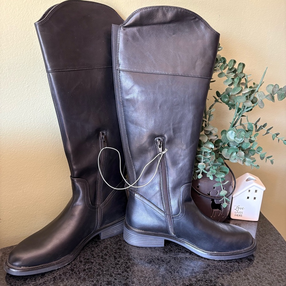A New Day Classic Tall Leather Riding Boots  Memory Foam- Black Sienna NWT9 1/2